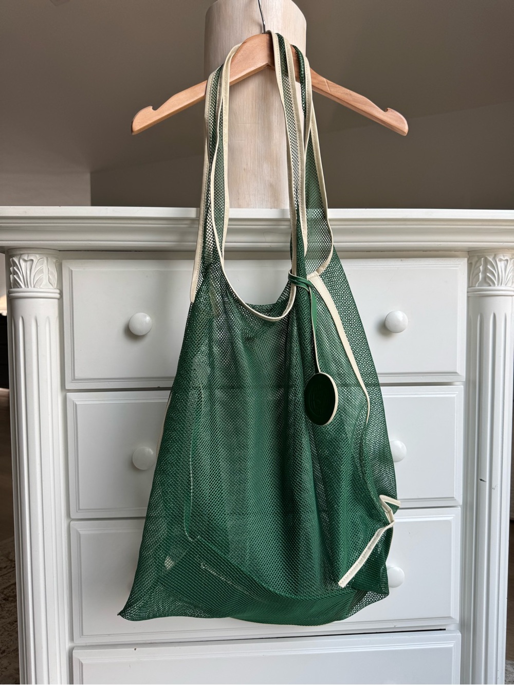 FRMT Italian Brand Green Mesh Oversized Tote Bag with Leather Trim & Removable P